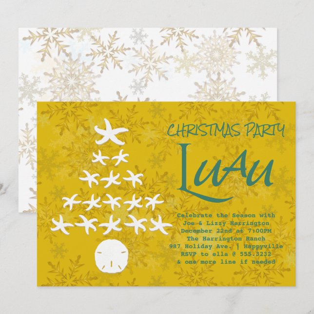 Starfish Christmas Tree Luau Party Invitation (Front/Back)