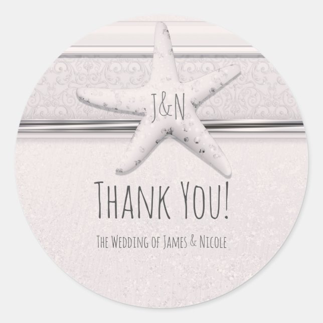 Starfish Classic White Elegant Beach Wedding Favou Classic Round Sticker (Front)