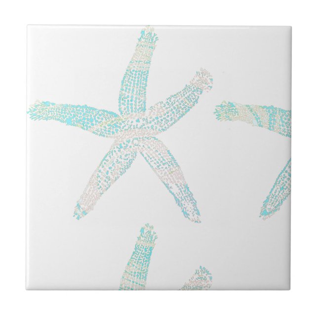 Starfish Coastal Beach Blue Aqua Nautical Gift Tile (Front)