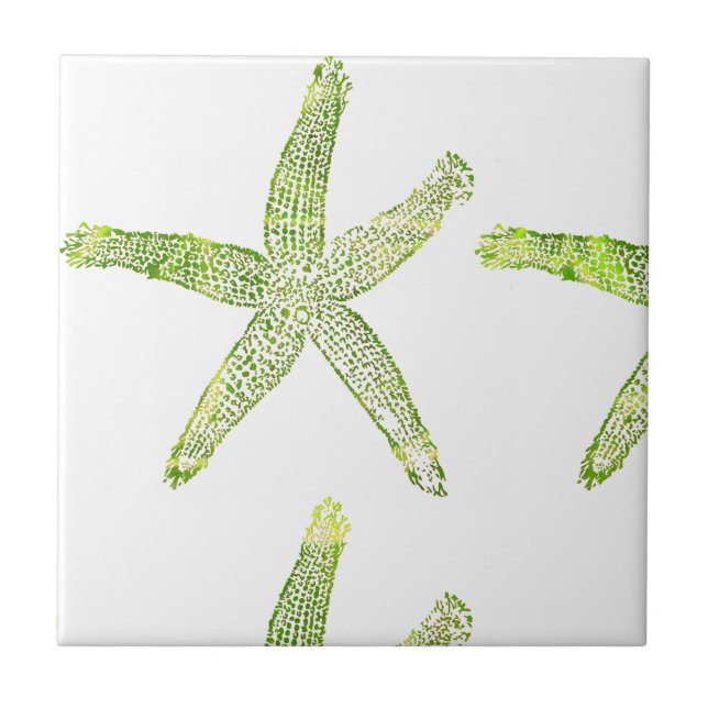 Starfish Coastal Beach Grey Green White Modern Tile (Front)
