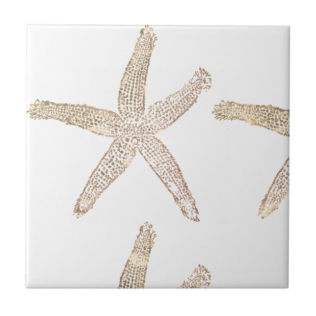 Starfish Coastal Beach Grey Grey White Beige Gift  Tile (Front)