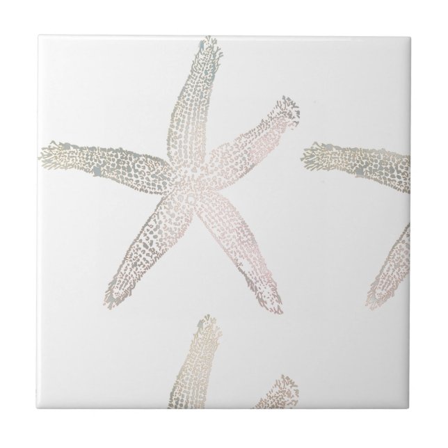 Starfish Coastal Beach Grey Grey White Trendy Cool Tile (Front)