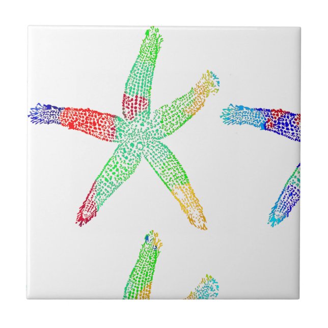 Starfish Coastal Beach Multicolor Patterns  Modern Tile (Front)