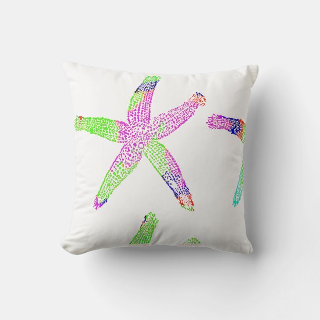Starfish Coastal Beach Multicolor Patterns White Cushion (Front)