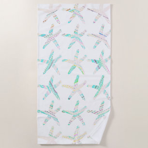 Starfish Coastal Beach Multicolor Teal Blue White Towel