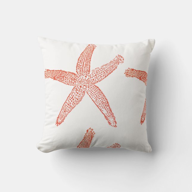 Starfish Coastal Beach Orange White Fall Autumn Cushion (Front)