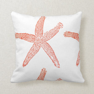 Starfish Coastal Beach Orange White Fall Autumn Cushion