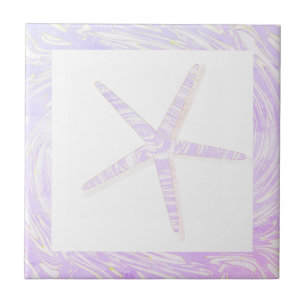 Starfish Coastal Beach Pink Purple White Nautical Tile