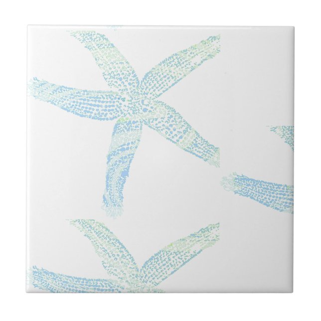Starfish Coastal Beach Teal Blue White Aqua Gift Tile (Front)