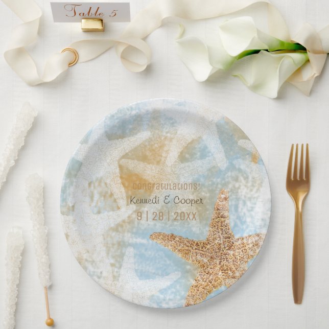 Starfish Coastal Beach Themed Event Paper Plate (Wedding)