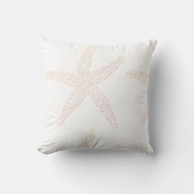Starfish Coastal Beach White Light Pastel Orange Cushion (Front)