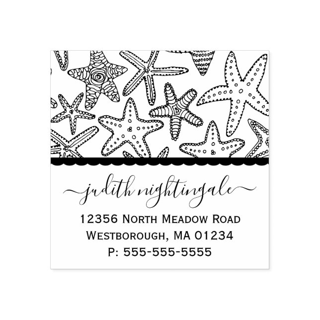 Starfish Coastal Monogrammed Name Return Address Rubber Stamp (Imprint)