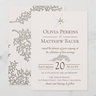 Starfish Coral Beach Wedding Invitation