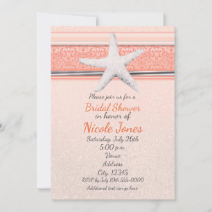 Starfish Coral Orange Elegant Beach Invitations
