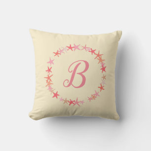 Starfish Coral Pink and Cream Monogram Cushion