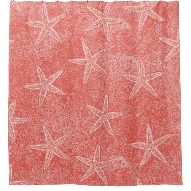 Starfish Coral Pink Shower Curtain (Front)