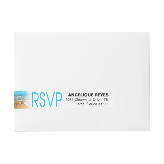 Starfish Couple Beach Wedding RSVP Wraparound Address Label (Front)