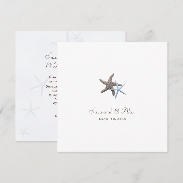 Starfish Couple Beach Wedding Square Invitations (Front/Back)