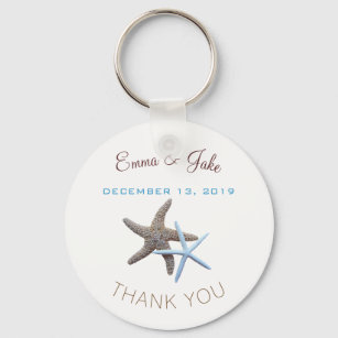 Starfish Couple Blue Thank You Key Ring Favour