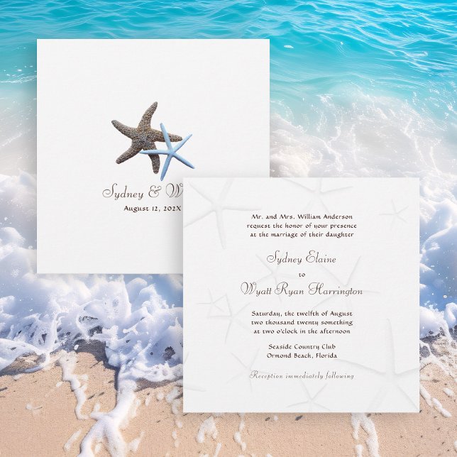 Starfish Couple Bride's Parents Names Wedding  Invitation (Creator Uploaded)