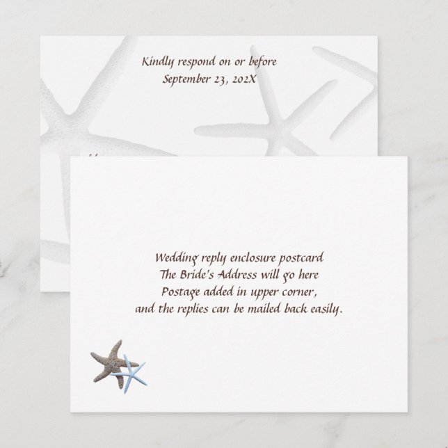 Starfish Couple Easy Wedding Reply Postcards (Front/Back)