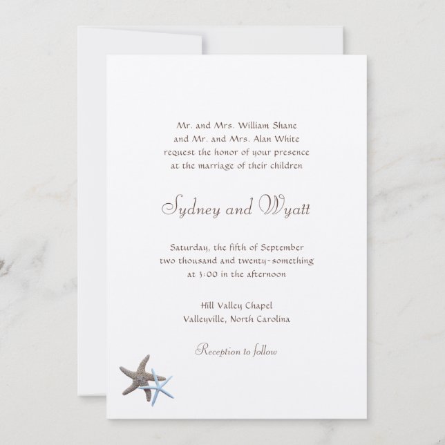 Starfish Couple Felt White Coastal Wedding Invitation (Back)
