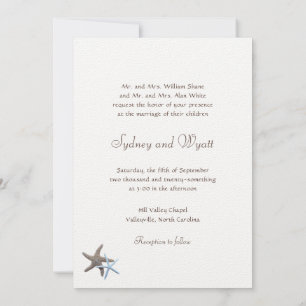 Starfish Couple Felt White Coastal Wedding Invitation