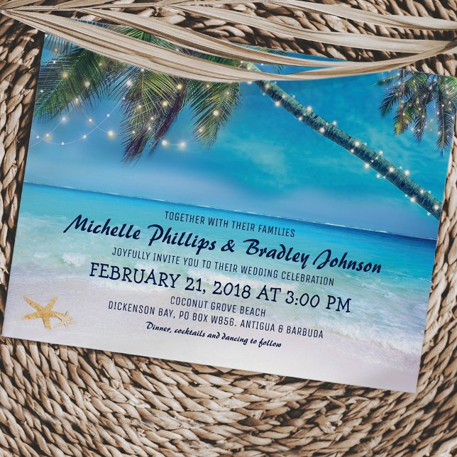 Starfish Couple Lights Beach Destination Wedding Invitation (Creator Uploaded)