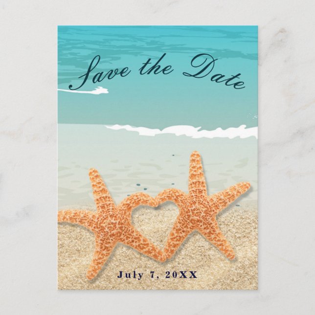Starfish Couple on the Beach Wedding Save The Date Announcement Postcard (Front)