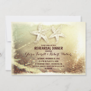 Starfish couple & sea foam beach rehearsal dinner invitation