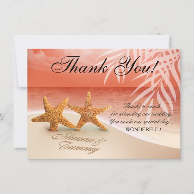 Starfish Couple Thank You | ASK FOR NAMES IN SAND Invitation (Front)