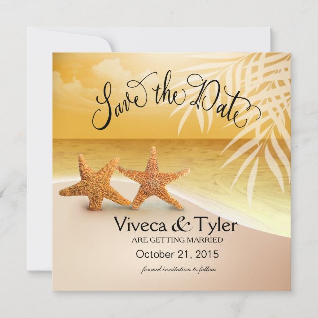 Starfish Couple Tropical Save the Date | gold (Front)
