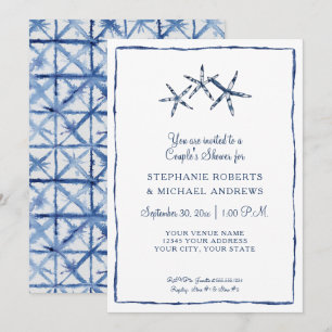 Starfish Couples Shower Shibori Indigo Blue Beach Invitation