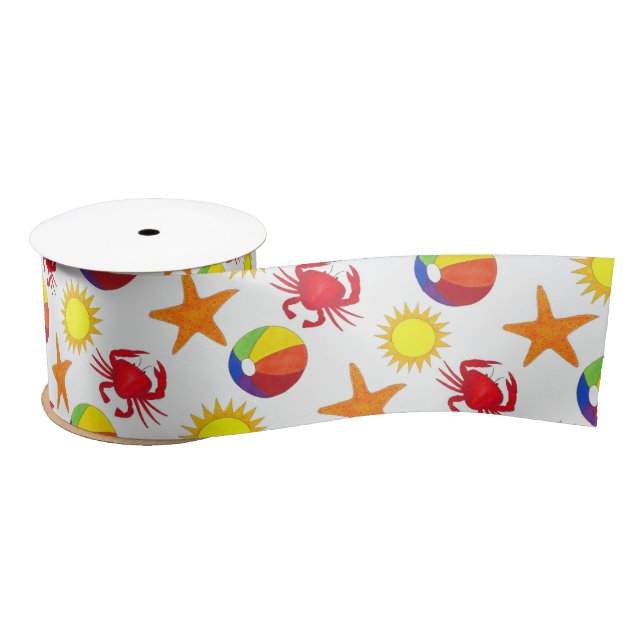 Starfish Crab Beachball Summer Sunshine Beach Satin Ribbon (Spool)