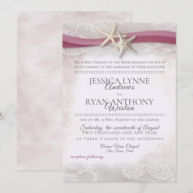 Starfish Cranberry Beach Wedding Invitation (Front/Back)