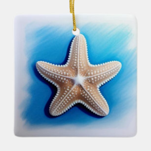 Starfish Crayon Drawing Ceramic Ornament
