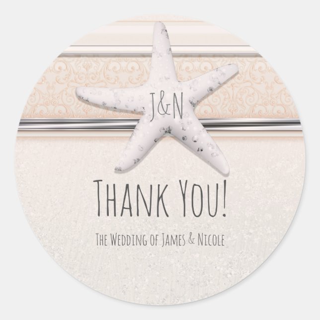 Starfish Creamy White Beach Elegant Wedding Classic Round Sticker (Front)