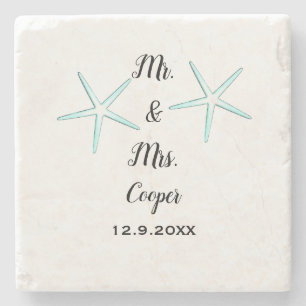 Starfish Custom Couple Name Beach Wedding Trendy Stone Coaster