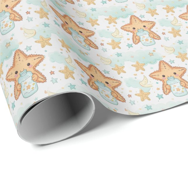 Starfish Cute Baby Pastel Watercolor Pattern  Wrapping Paper (Roll Corner)