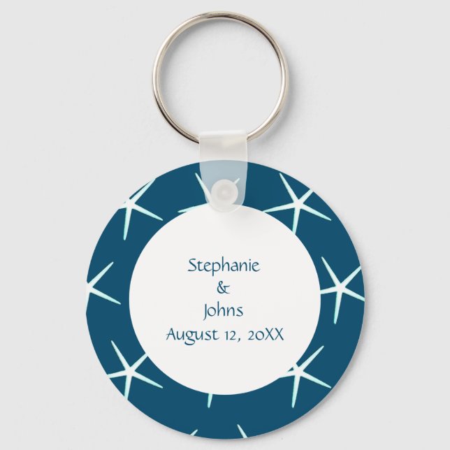 Starfish Cute Couple Blue White Wedding Gift Favou Key Ring (Front)