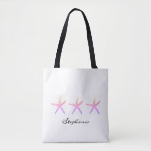 Starfish Cute Nautical Beach Monograms Pink White Tote Bag