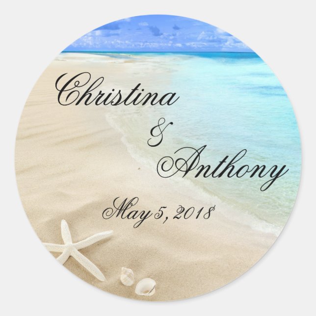 Starfish Destination Beach Wedding Favours Labels (Front)
