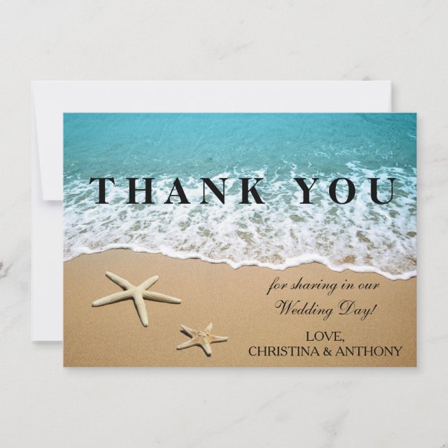 Starfish Destination Beach Wedding Thank You Note Note Card (Front)