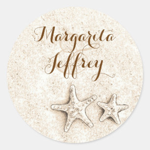 Starfish Drawing Beach Wedding Classic Round Sticker