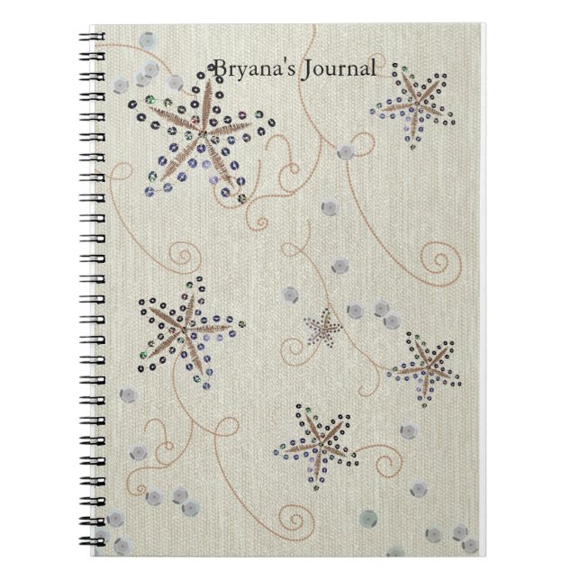 Starfish Elegance Beach Sequins Sparkle Notebook (Front)