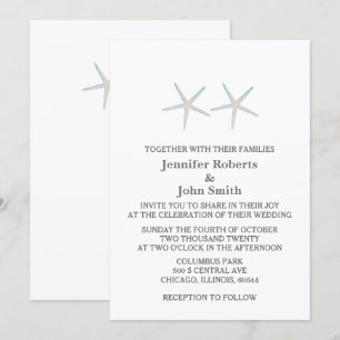 Starfish Elegant Grey Teal White Nautical Wedding Invitation