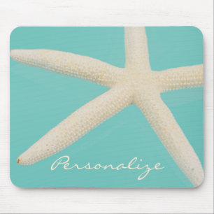 Starfish elegant ocean beach teal cream mouse mat