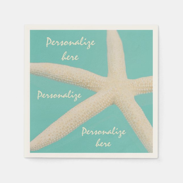 Starfish elegant ocean modern beach teal cream napkin (Front)