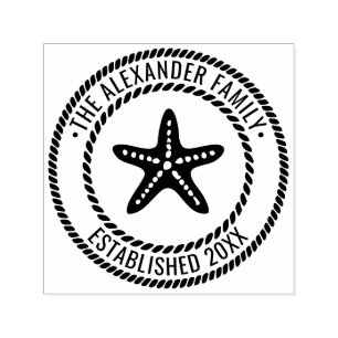 Starfish Family Name Date Estd Rope Frame Self-inking Stamp