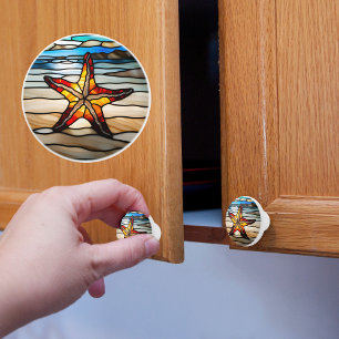 Starfish Faux Stained Glass Ceramic Knob